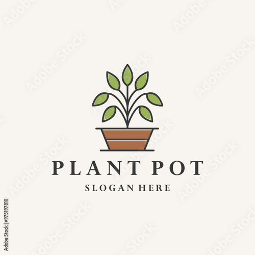 Plant pot logo design template on white background