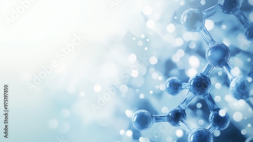 A sleek, modern scientific background with abstract molecules, atoms, and DNA strands. Soft gradients in blue and white tones, for a presentation slide.