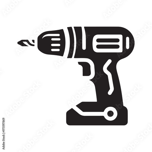 Professional Vector Illustration Showcasing Different Types of Drills - Cordless Drill, Hammer Drill, and Standard Drill Silhouettes for Use in Industrial, Construction, and DIY Contexts