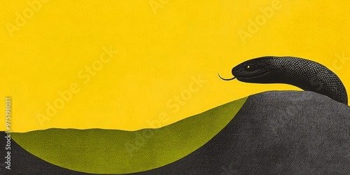 A modern and sleek digital illustration of a snake biting its own tail forming a circle symbolizing eternity and selfrenewal with a gradient of green and gold metallic accents photo