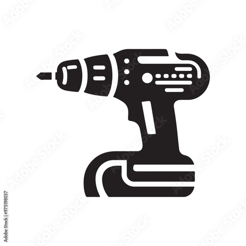 Detailed Vector Icons of Various Drills: Cordless Drill, Hammer Drill, and Standard Drill - Perfect for Use in Technical Illustrations, Construction Graphics, and DIY Project Designs