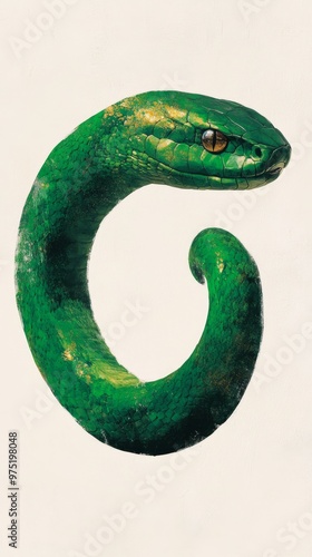 A modern and sleek digital illustration of a snake biting its own tail forming a circle symbolizing eternity and selfrenewal with a gradient of green and gold metallic accents photo