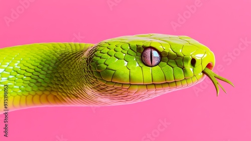 A modern and sleek digital illustration of a snake biting its own tail forming a circle symbolizing eternity and selfrenewal with a gradient of green and gold metallic accents photo