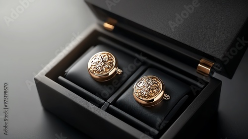 Monogrammed cufflinks in sleek box, perfect for gifting, 3D illustration photo