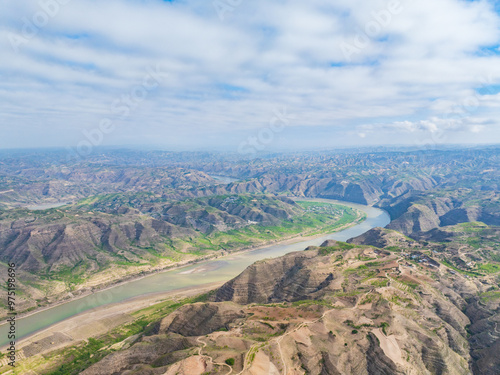 Sunny summer day in the Yellow River Snake Bend Geological Park in Yonghe, Linfen, Shanxi