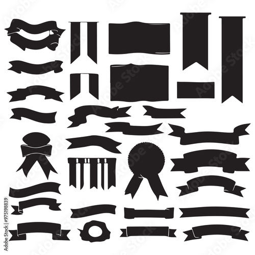 Banner ribbon set silhouette vector black shape
