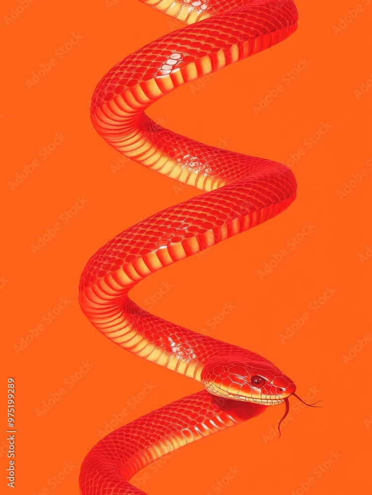 Fototapeta premium A modern and sleek digital illustration of a snake coiled in a double helix symbolizing energy and life force with a gradient of fiery red and orange shades with metallic copper accents
