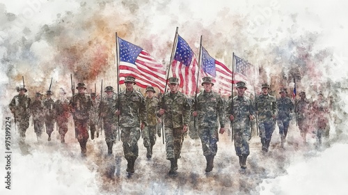 Veterans Day Parade: Watercolor Tribute to American Heroes