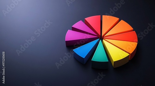 Colorful pie chart on a dark gradient background, 3d illustration. Data visualization and business analytics concept