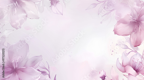 A light purple background with delicate floral patterns along the edges, creating an elegant and soft atmosphere for writing, backdrop for a wedding card, fashion photoshoot, product display photo