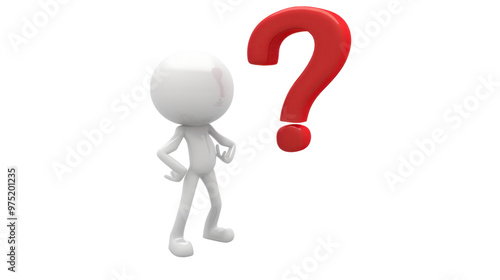 3d human character with a red question mark on transparent background