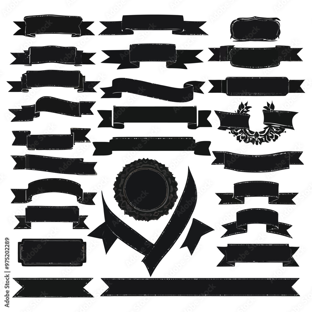 Banner ribbon set silhouette vector black shape Banner ribbon set silhouette vector black shape