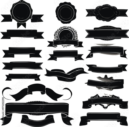 Banner ribbon set silhouette vector black shape