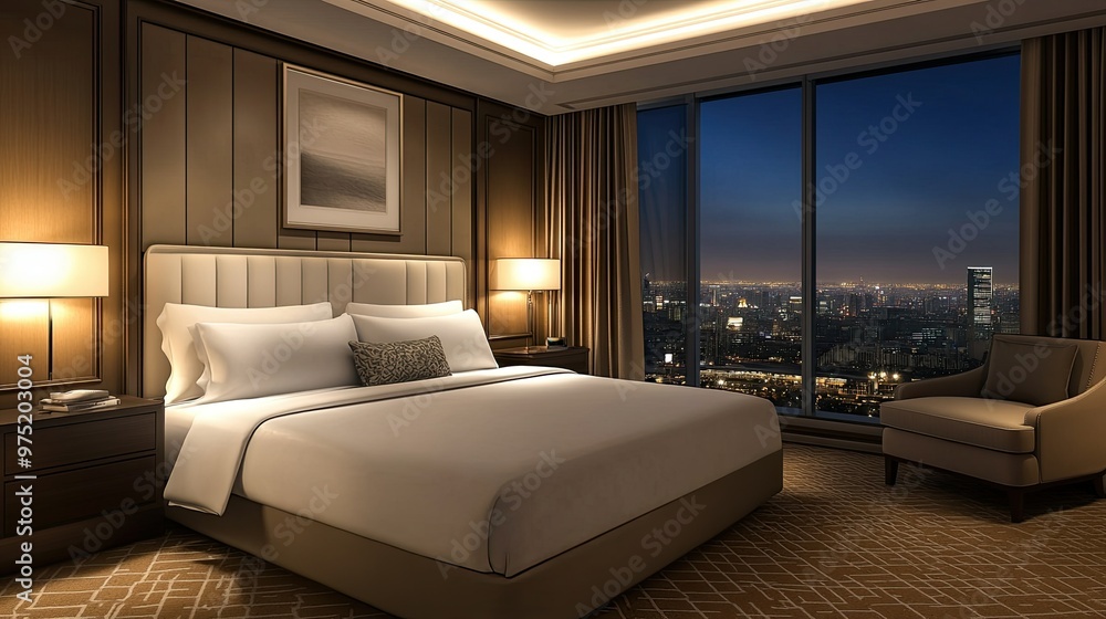 Luxurious hotel suite with a king-size bed elegant decor Luxurious hotel suite with a king-size bed elegant decor