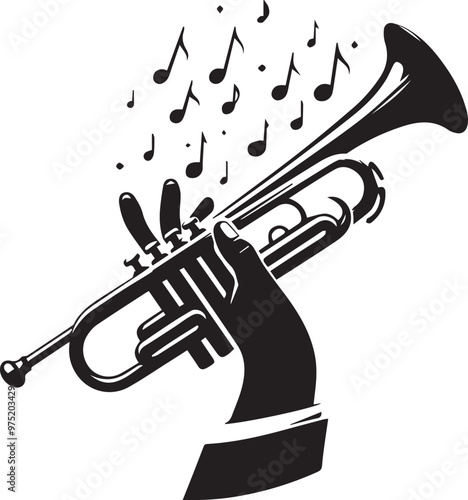 Trumpet silhouette vector, music instrument silhouette, Musical Equipment Silhouette Icon.