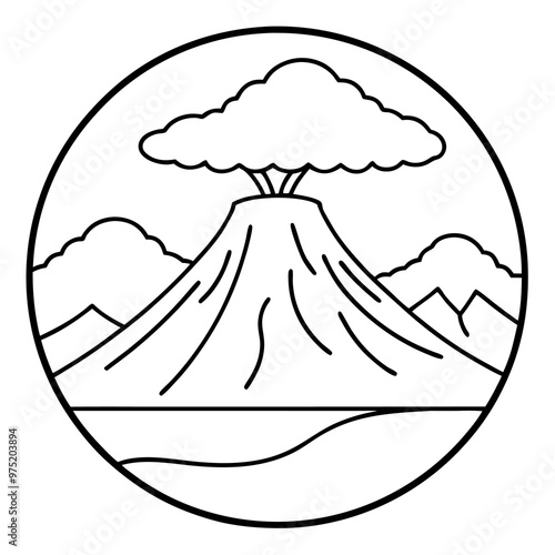 volcano mountains with clouds outline coloring book page line art drawing