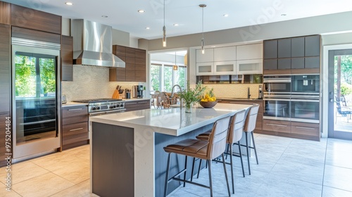 Wallpaper Mural Modern kitchen with an island, high-end appliances, and a clean, sleek design Torontodigital.ca