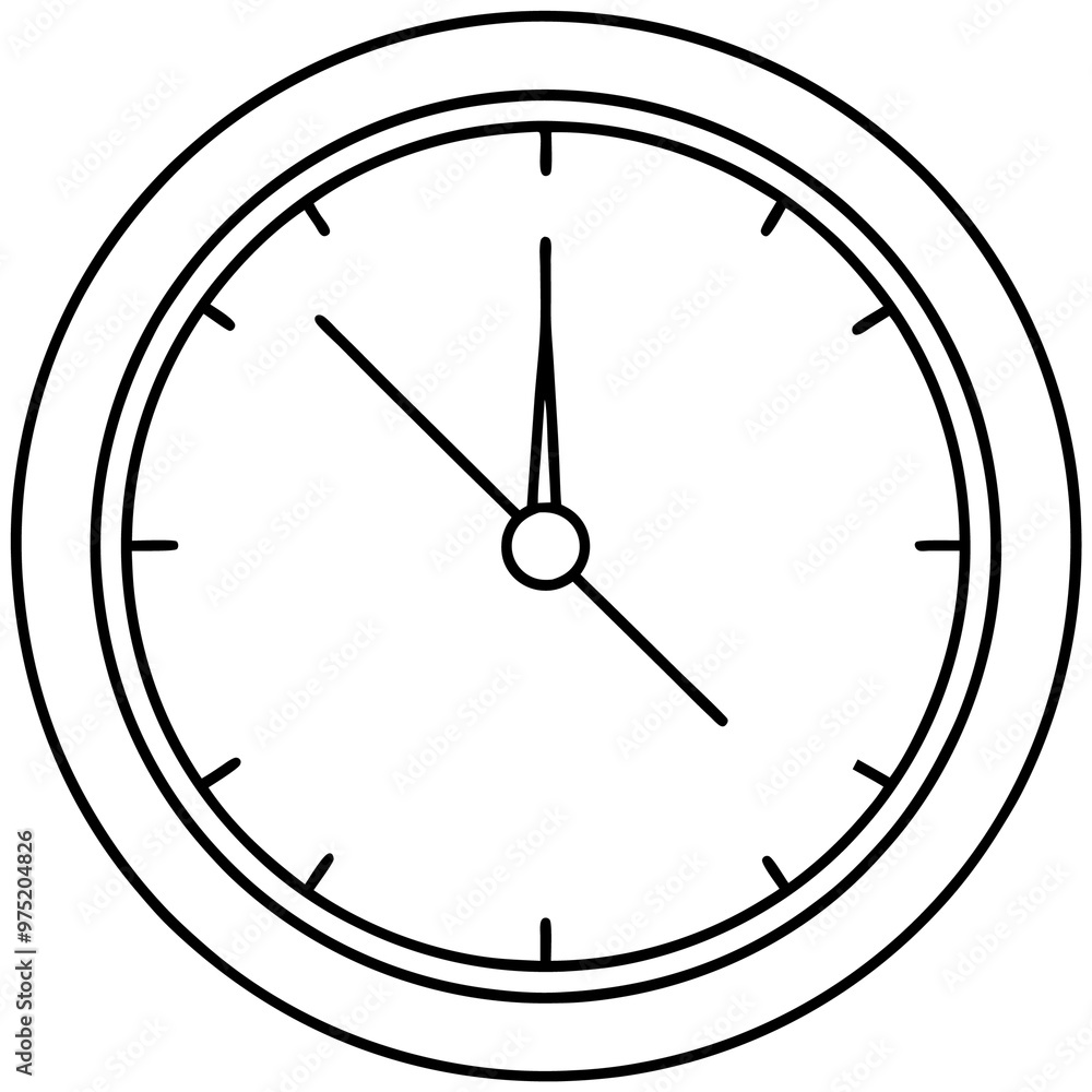 wall clock with clouds outline coloring book page line art drawing