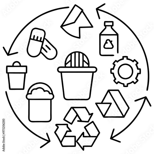 waste recycling concept outline coloring book page line art drawing photo