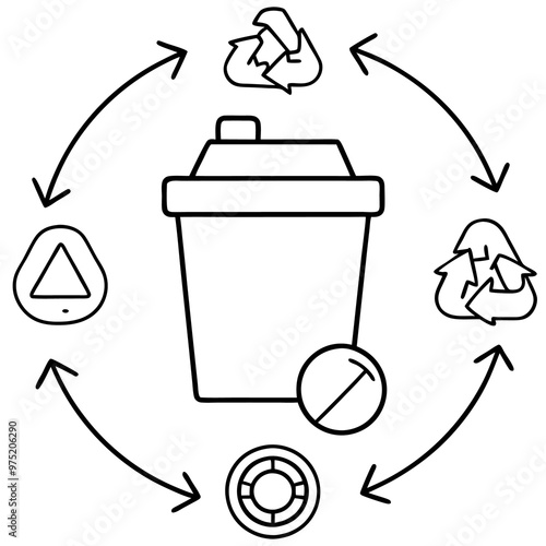 waste recycling concept outline coloring book page line art drawing photo