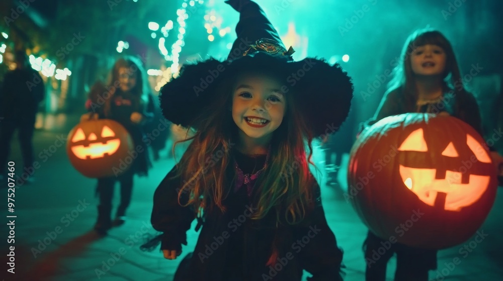 Fototapeta premium Group of children in Halloween costumes