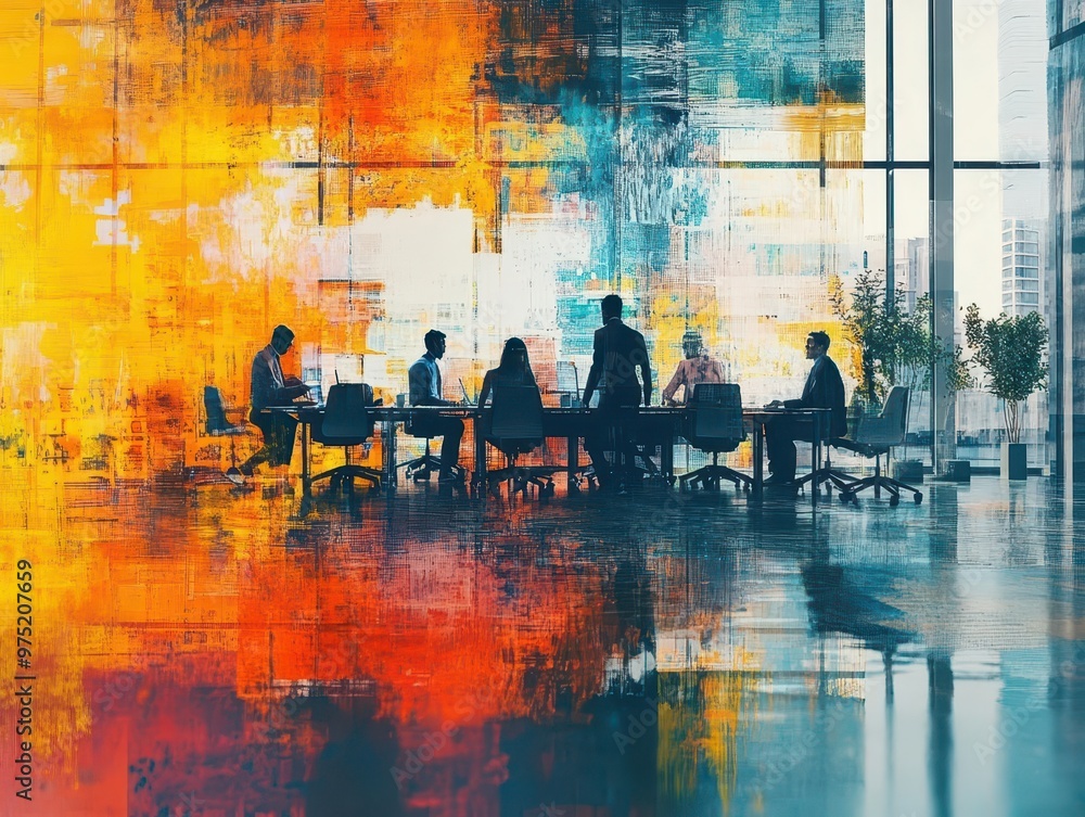 Business collaboration with a diverse team working together, modern office, vibrant atmosphere, high detail Business collaboration with a diverse team working together, modern office, vibrant atmosphere, high detail