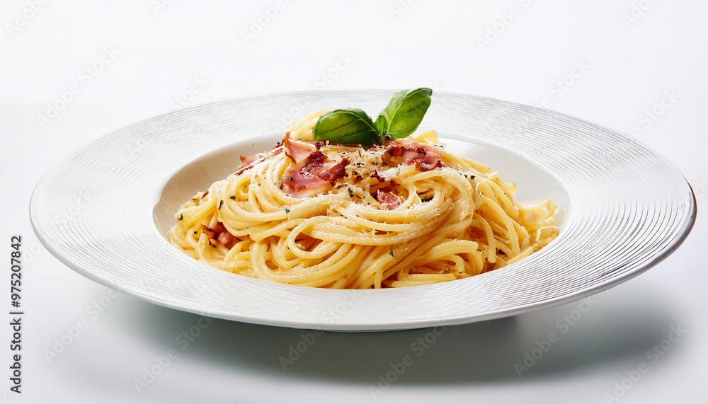 Italian Food, Spaghetti Carbonara on white background isolated. Italian Food, Spaghetti Carbonara on white background isolated.