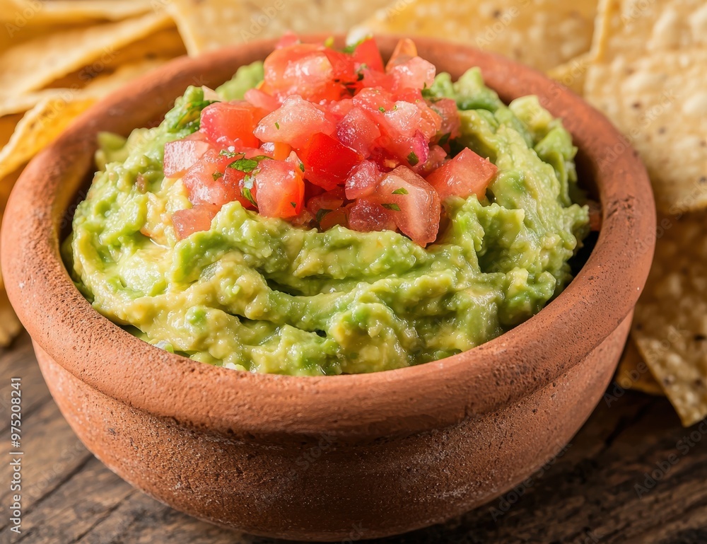 Fresh guacamole with diced tomatoes Fresh guacamole with diced tomatoes