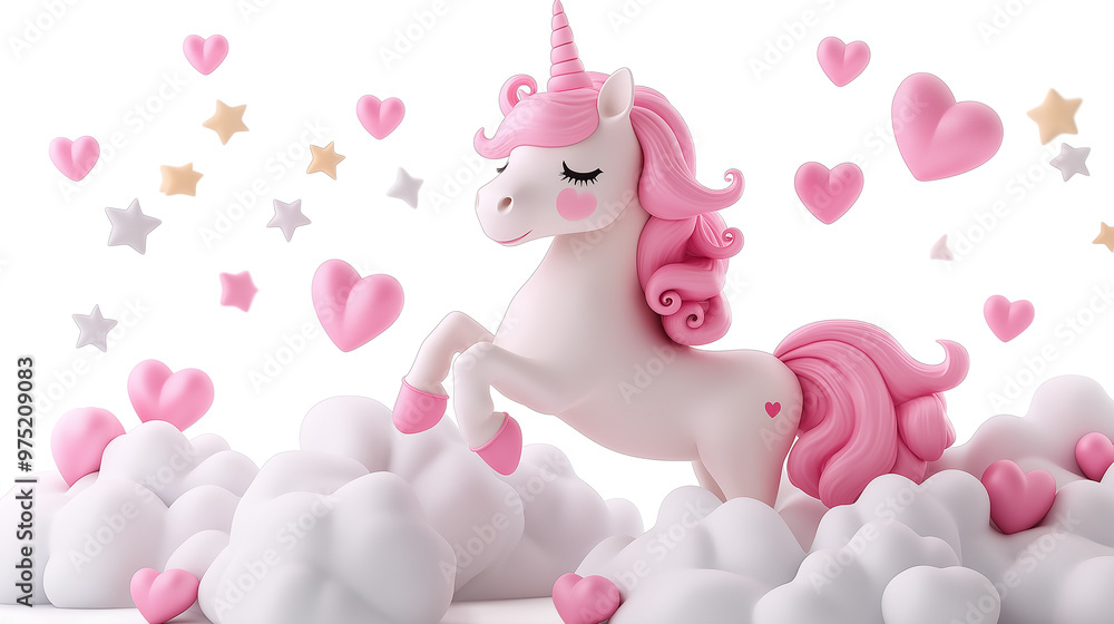 A unicorn is laying in a cloud of pink and white, surrounded by hearts. The scene is whimsical and playful, with the unicorn looking peaceful and content A unicorn is laying in a cloud of pink and white, surrounded by hearts. The scene is whimsical and playful, with the unicorn looking peaceful and content