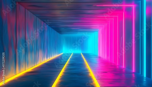 Vibrant Neon Rays in Abstract Blue and Pink Background with Glowing 3D Lines