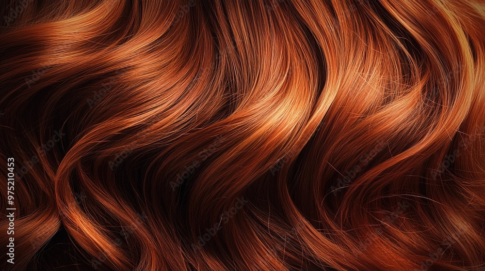 A close-up of red hair with a rich, wavy texture, showcasing the beauty and diversity in different shades of copper A close-up of red hair with a rich, wavy texture, showcasing the beauty and diversity in different shades of copper