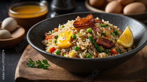 leonardo kino xl breakfast fried rice a breakfastinspired fri served aesthetically with a background of fine dining restaurant