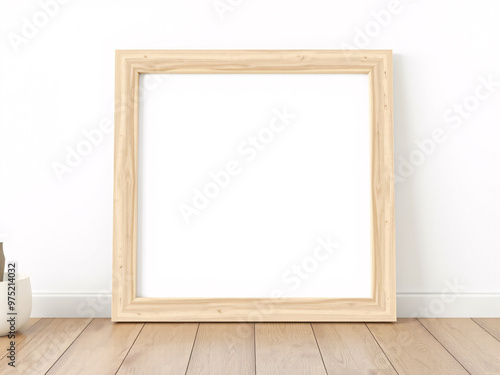 Wooden frame leaning on white wall with wooden floor