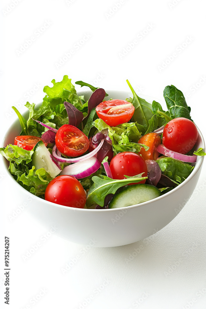 Isolated bowl of salad, on white background, showing detailed vegetables, Isolated bowl of salad, on white background, showing detailed vegetables,