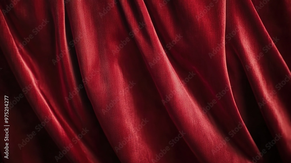 Close-up of red velvet curtain drapes in a theater stage background Close-up of red velvet curtain drapes in a theater stage background
