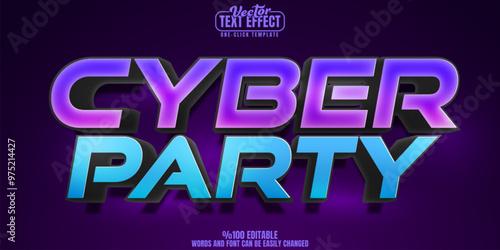 Cyber editable text effect, customizable party and digital 3d font style