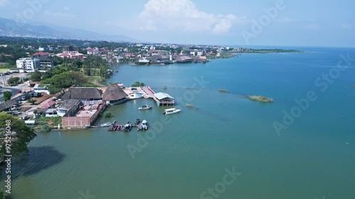 Stunning aerial view of Bujumbura city and water, Africa, Burundi