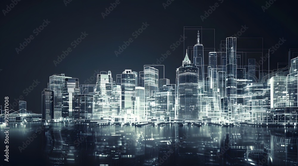 A city skyline is shown in black and white with a blurry effect. Concept of movement and energy, as if the city is constantly in motion. The use of black and white adds a timeless quality to the scene A city skyline is shown in black and white with a blurry effect. Concept of movement and energy, as if the city is constantly in motion. The use of black and white adds a timeless quality to the scene