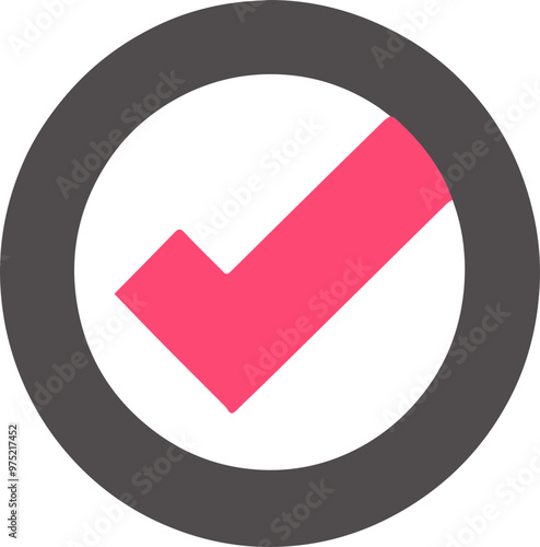 Check mark icon, pink check symbol illustration