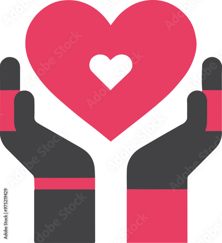 Icon of hands holding a heart, symbol of love and sharing