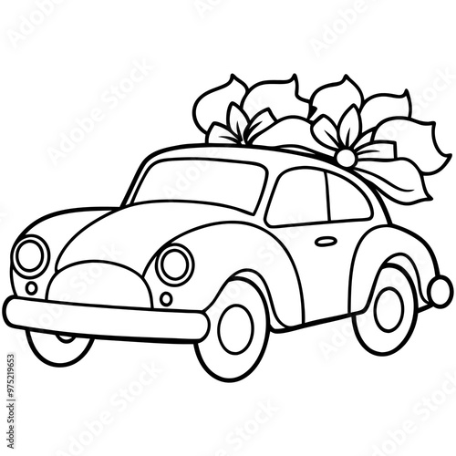 wedding car decorated outline coloring book page line art drawing