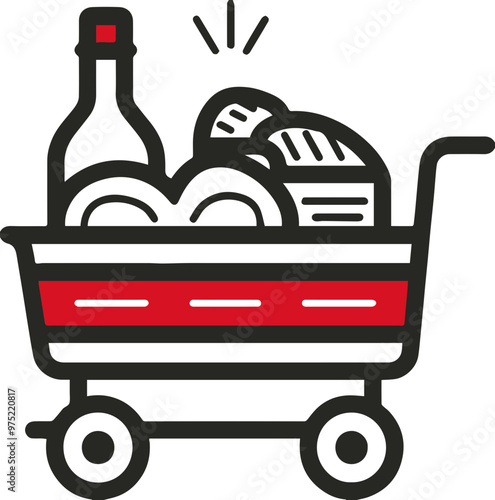 Shopping icon illustration with shopping cart and groceries