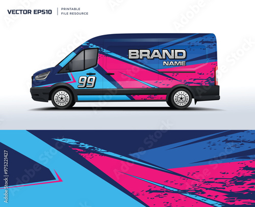 Car van Wrap design for company, decal, wrap, and sticker. abstract stripe background kit designs for van wrap vehicle photo