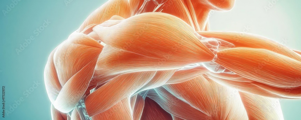 Detailed close-up of a human muscle demonstrating strength and anatomical structure, perfect for fitness and health concepts. Detailed close-up of a human muscle demonstrating strength and anatomical structure, perfect for fitness and health concepts.