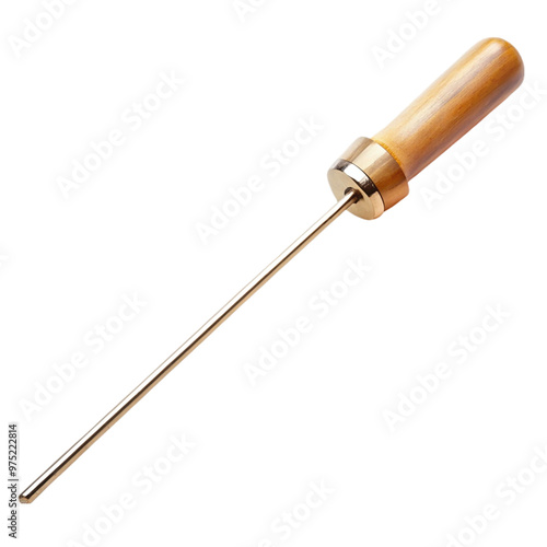 Metal skewer with wooden handle isolated on transparent background