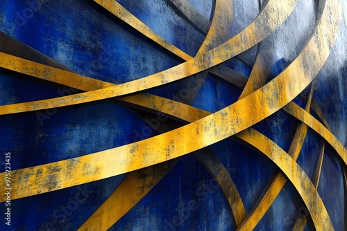 Wallpaper Mural Abstract Blue and Gold Curved Lines Background Texture Torontodigital.ca