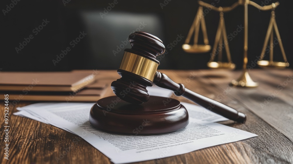 Judges' gavel with documents, legal settlement, confirmation of decision