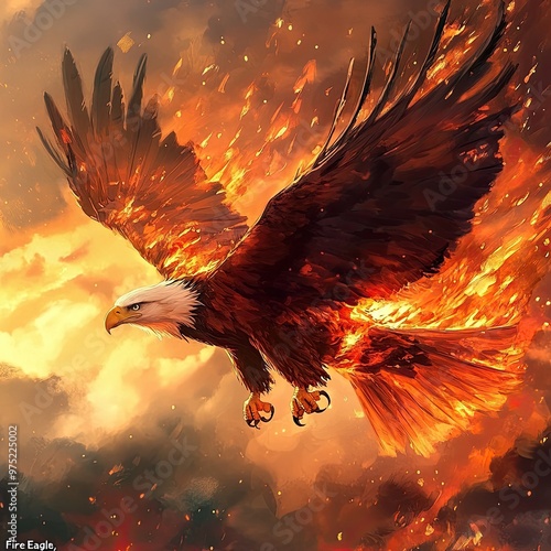 Wallpaper Mural Fierce Eagle Soaring Through Fiery Skies Torontodigital.ca