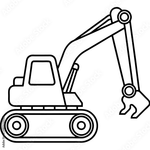 wheeled excavator machine outline coloring book page line art drawing