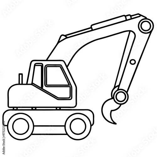 wheeled excavator machine outline coloring book page line art drawing